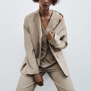New Zara Limited Edition Beige Gray Blazer XS